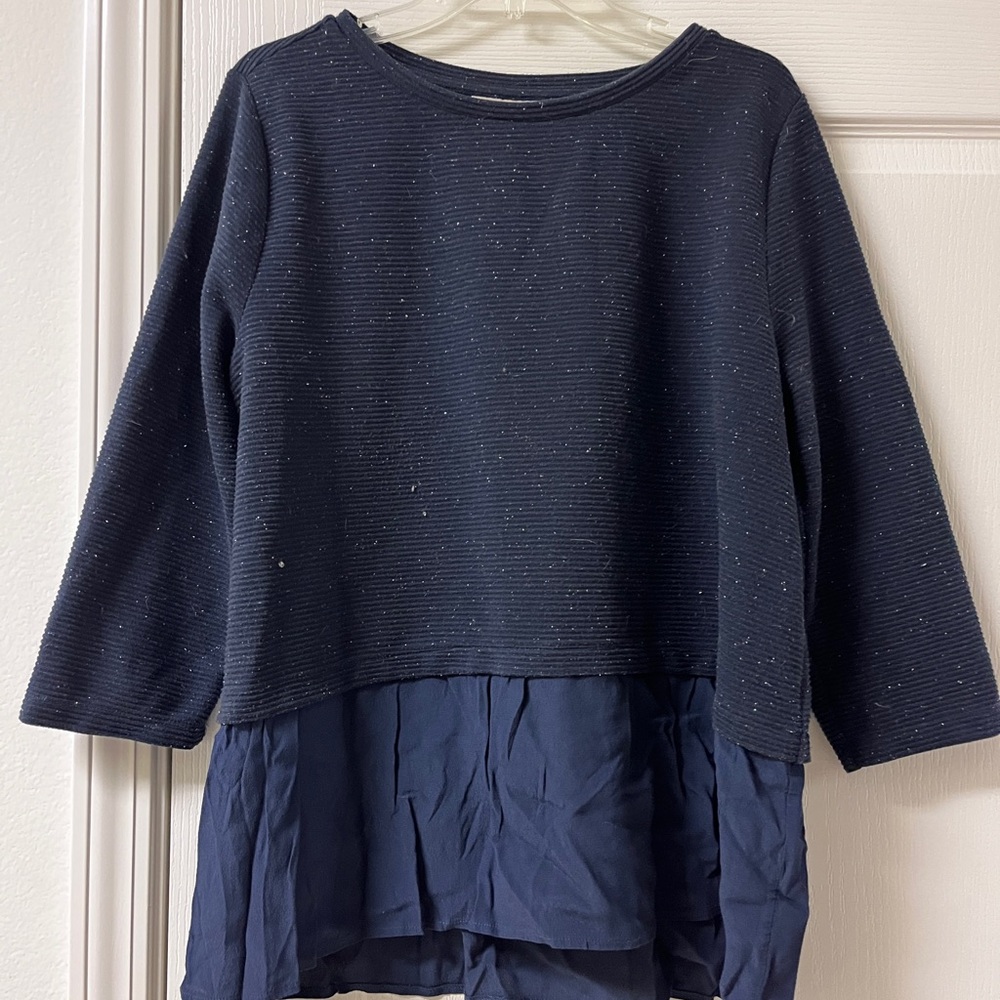 LOFT Dark Blue Textured Long Sleeve Sweater